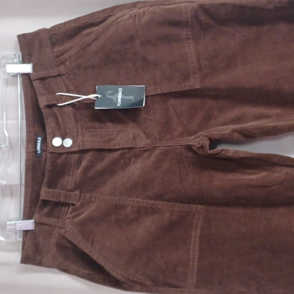 Flamingals Brown Corduroy High Rise Straight/Wide Leg Pants Made For Curves New - Picture 3 of 15